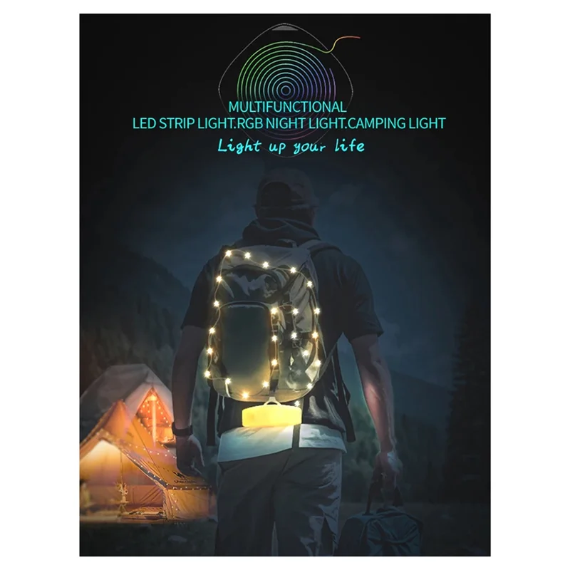 A69enachtlampje LED Night Light Smart APP RGB Camping String Lights Outdoor Waterproof Rechargeable Room Atmosphere Lamp 5M