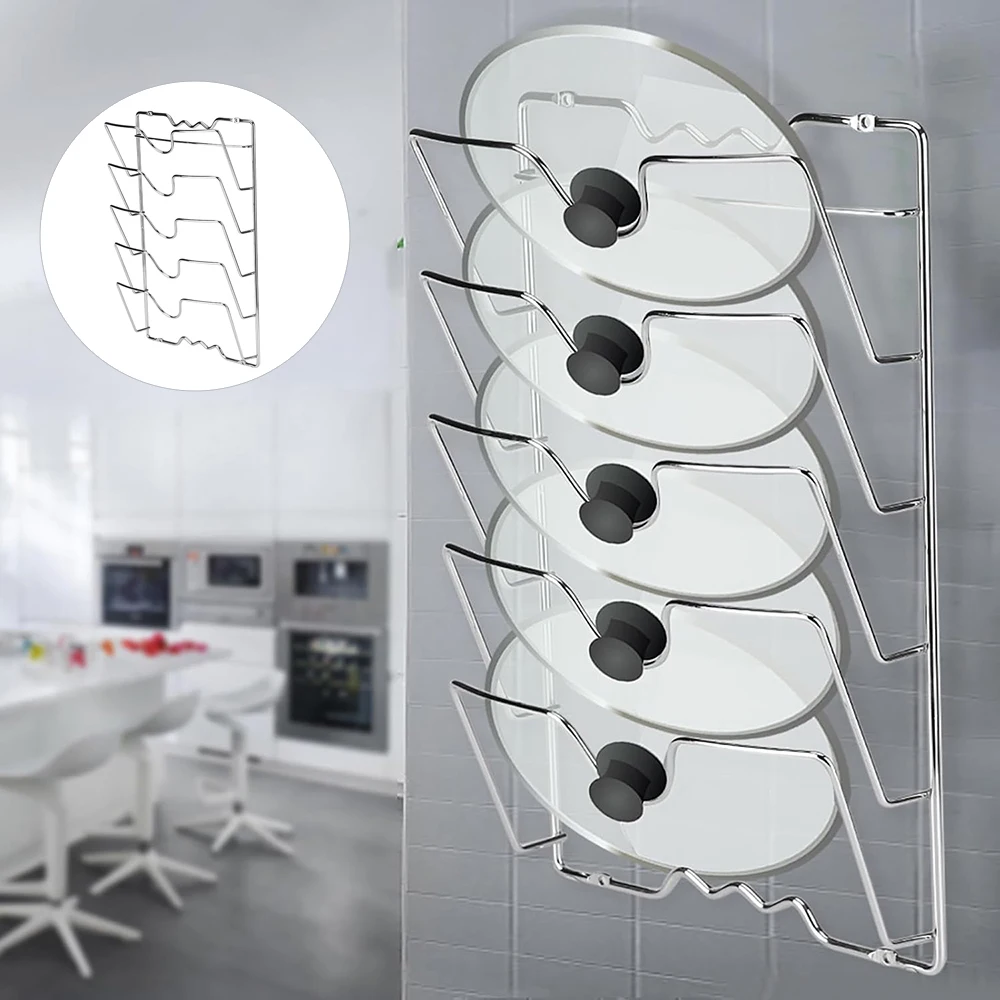 Five-Layer Metal Kitchen Organizer Rack for Wall Hanging Pot Covers and Lids – Rust-Free Multifunctional Storage Solution