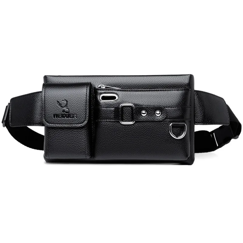 Brand Men's Waist Bag Leather Male Fanny Pack Male Shoulder Chest Bags for Phone Hip Sack Man Belt Pouch Murse Banana Bum Bag
