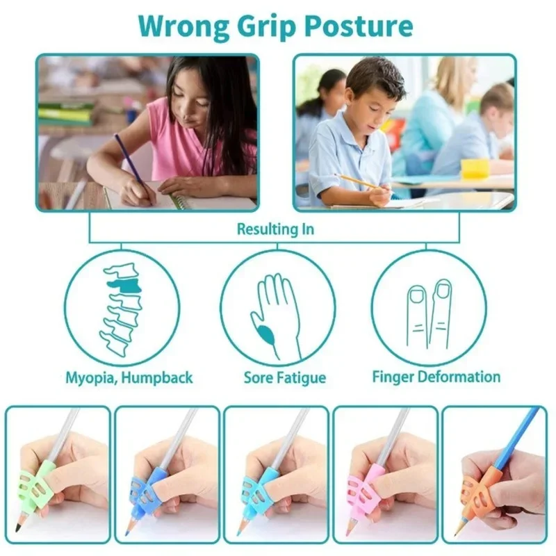 Children Writing Pencil Pen Holder 3/6pcs Kids Learning Practise Silicone Pen Aid Grasp Posture Correction Device for Students pen holder,pen and brush holder