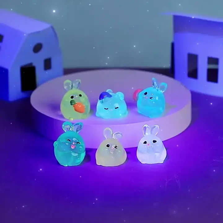 Wenqik 120 Statuette Luminescenti Coniglietti In Miniatura - Animali In Resina Che Si Illuminano Al Buio - 6 Colori - Per Giardino, Casa Delle Bambole, Decorazione Fai Da Te