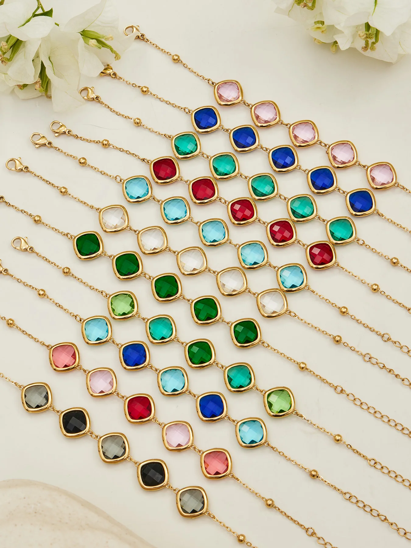 Liora Trendy Bunte Glas Kette Halsketten Armbänder Ohrringe für Frauen Edelstahl Mujer Hochzeit Engagement Schmuck Sets – Detail 7