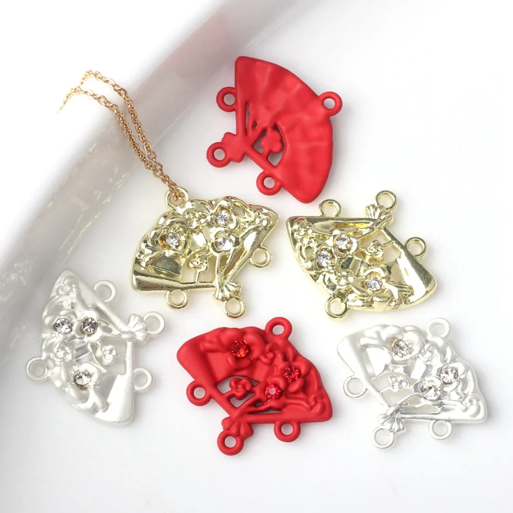 

10pcs Alloy Fan Inlaid Flower Charms Pendants Connector For Jewelry Making Earrings Bracelets Necklaces DIY Handmade Accessories