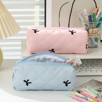 Astuccio Semplice Monocolore con Fiocco, Portatile, Scatola Portaoggetti da Scrivania, Borsa Multifunzionale per Studenti e Penne Scolastiche
