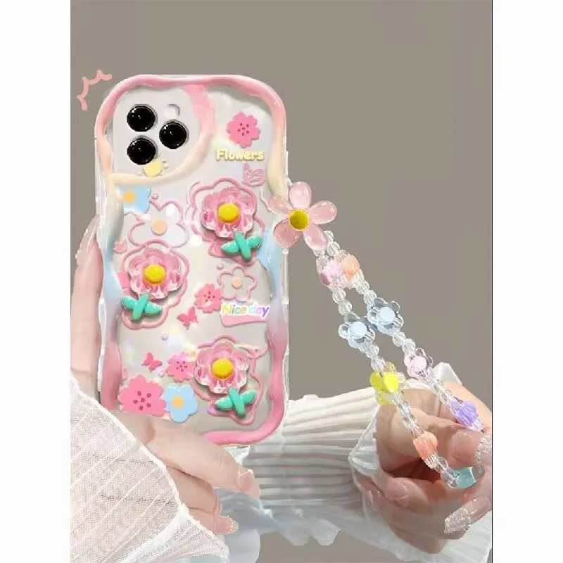 Elegant 3D Floral Chain Phone Case Cover