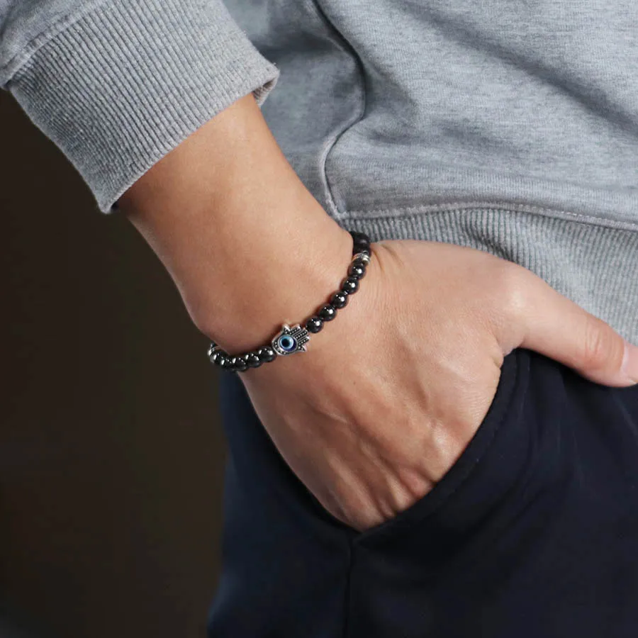Hematite Evil Eye Bracelet for Men Yoga Meditation