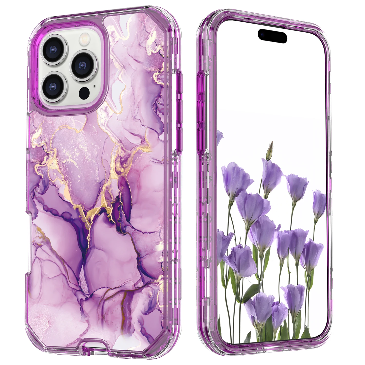 Luxury 3-in-1 Plating Marble Phone Case - Heavy Duty Shockproof Cover