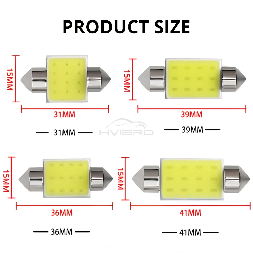 LED Car Bulbs 10Pcs COB 12smd C5W C10w Car LED 12V Door Bulbs Dome Festoon Reading Tail Lamp License Plate Trunk Backuph Interior Lights