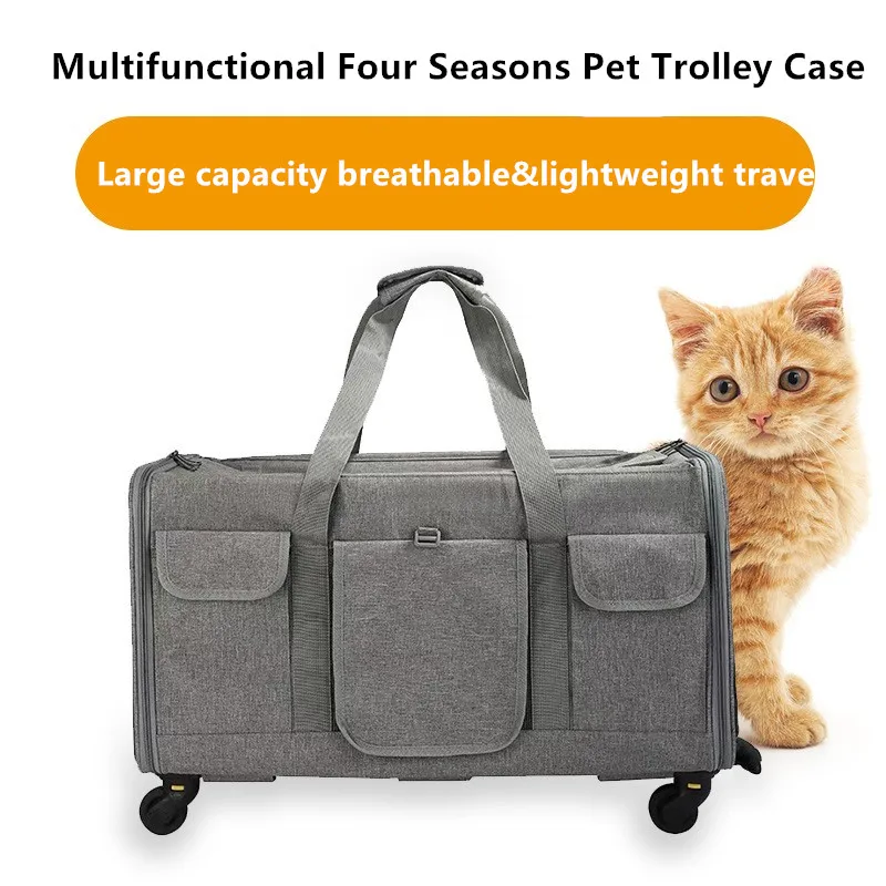

New Cat Bag Portable Pet Trolley Case Removable Universal Wheel Trolley Case Breathable Foldable Pet Bag