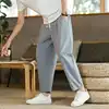 Casual Linen Pants Men's Summer Thin Cotton Linen Loose Straight Leg Nine Points Long Trousers Comfortable Breathable High Waist