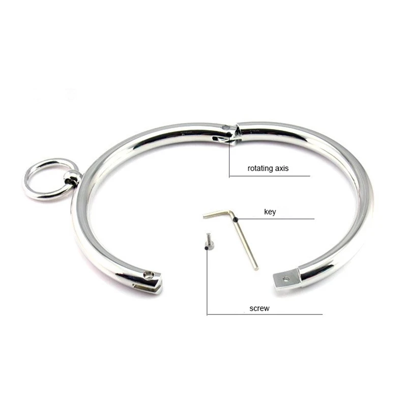 Metal Male Female Lockable Slave Neck Collar Hex Wrench Restraint Bondage Locking Choker O-Rings Chain Leader for SM Couple Game sex party toys,erotic sex toy,sex toys,sex bondage toys