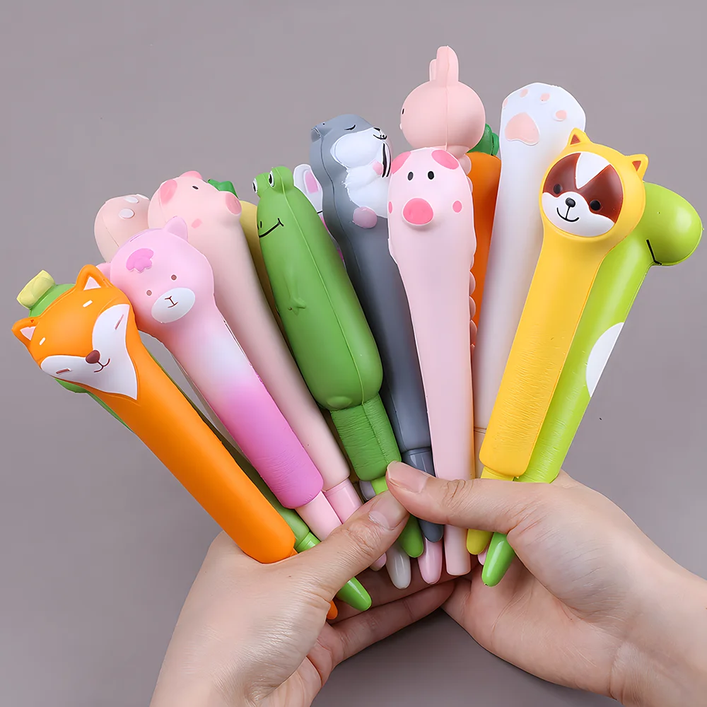 Cute Pens Squishy Kawaii Fidget Squeeze Gel Pen Fluffy Stress Relief Foam Spinning Kids Aesthetic Stationery Ballpoint Funny Toy 3