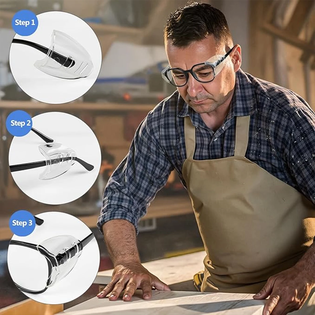 Lot de 4 protections latérales en silicone pour lunettes anti-lumière bleue, présentées sur fond blanc.
