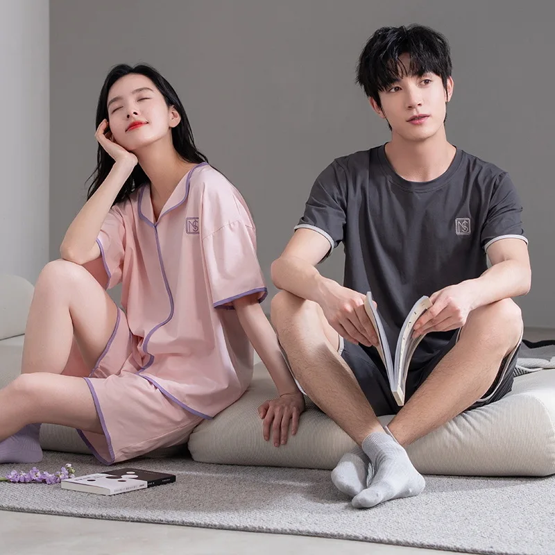 

Couple Pajamas Set Women's Summer Clothes Sleepwear Cotton Femme Men Night Outfit Homewear Shorts Pijamas For Lovers Homme