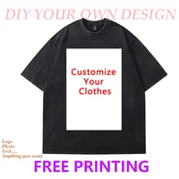 Customized Washed Denim Dirtyfit Style Tops T-shirt Casual Personalized Tops Cotton Fashion Short Sleeve DIY Tee 1