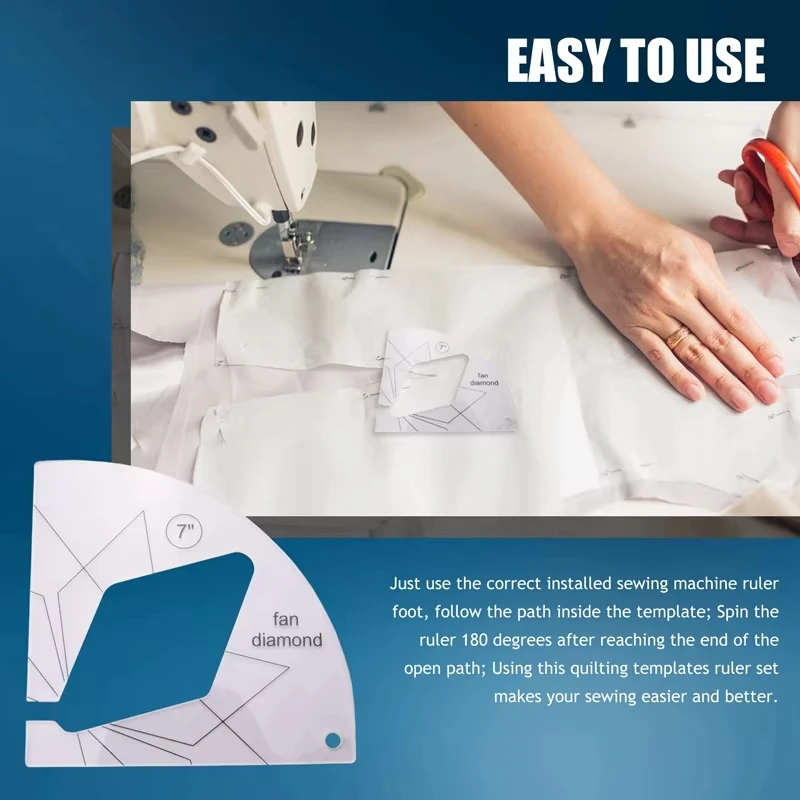 12 PCS Free-Motion Garment Ruler Set Clear Marker Acrylic Ruler and Iron-On DIY Shaped Cut-Out Sewing Template Set