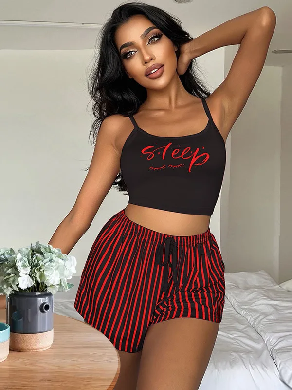 

New Suspender Women's Drawstring Mature New Shorts Set Letter Stripe Printed Women's Home Wear Worn Externally Shorts Set H3RF