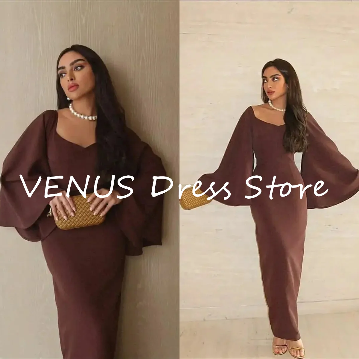 

VENUS khaki Saudi Arabia Prom Dresses Off The Shoulder Long Evening Dresses Square Formal Women Occasion Party Gowns