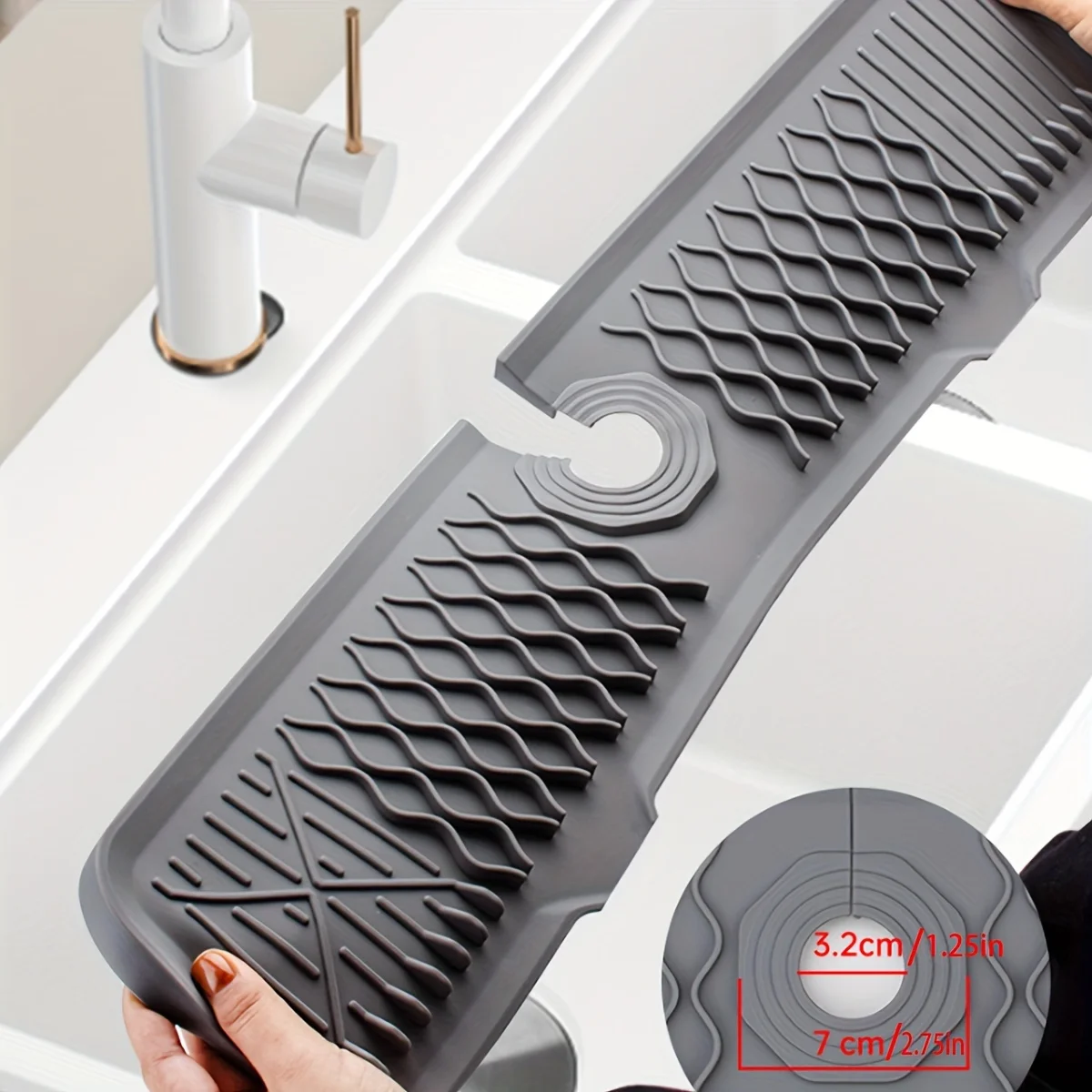 1pc Silicone Sink Faucet Mat Splash Guard Soap Sponge Holder Drip Water Catcher Draining Pad - Bathroom and Kitchen Accessories 3