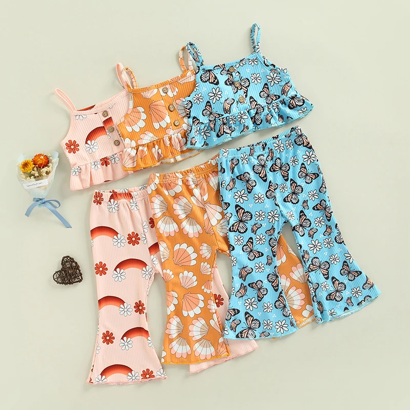 baby clothes set gift Toddler Baby Girl 2pcs Long Pants Outfits Infant Sleeveless Ruffles Shorts Tank Tops + Elastic Waist Shorts Casual Summer Set newborn baby clothing set