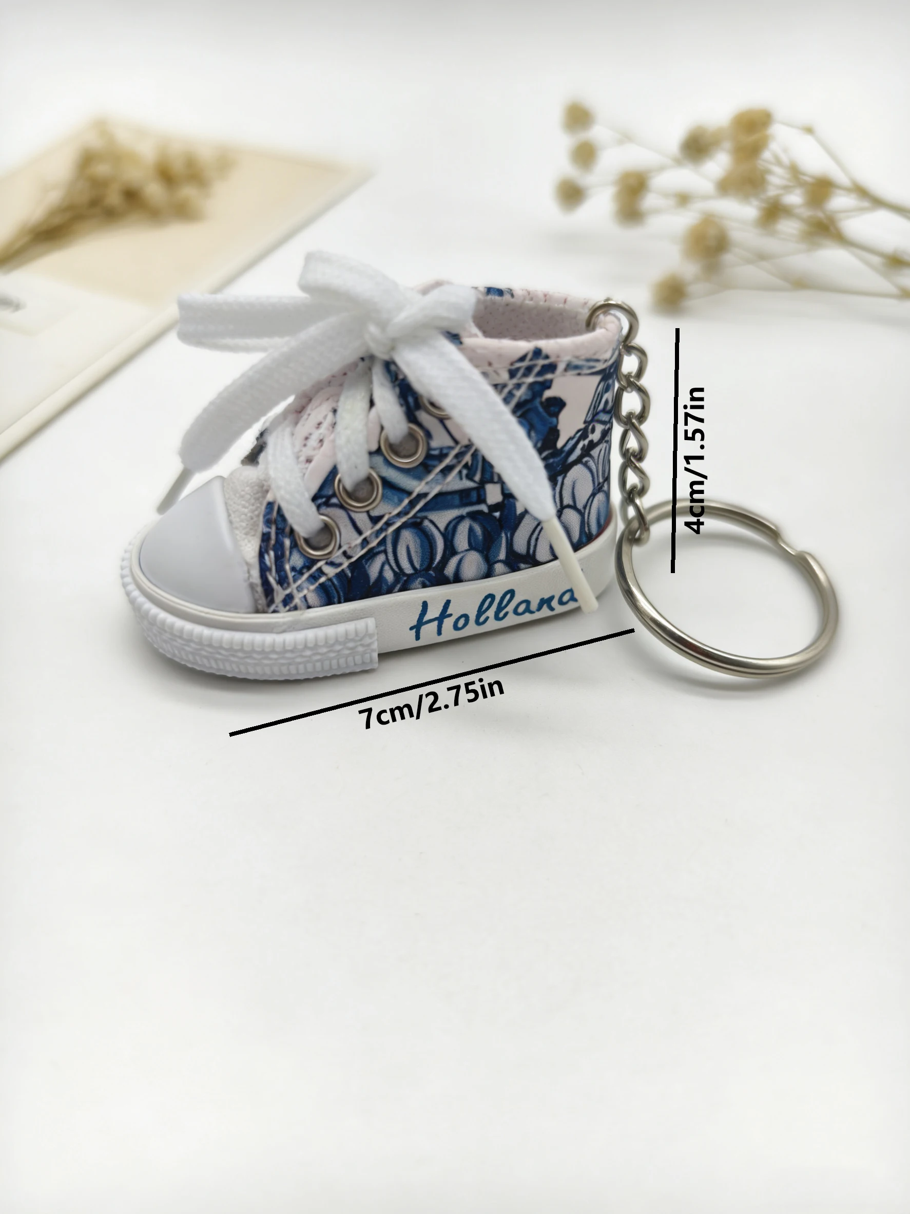 미니 스니커즈 키체인, 귀여운 캔버스 슈즈 가방 참, 튤립 자전거 프린트 키링, 가벼운 여행 기념품