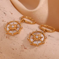 E.B.belle Natural Mother Of Pearl Star Charm Stainless Steel Earrings  18K Gold Plated Rhinestone Shiny Party Girls Accessoreis - Image 2