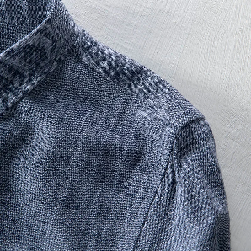 Long Sleeve Shirt Men Solid Color Turn-down Collar Tops 100%cotton Casual Vintage Clothing