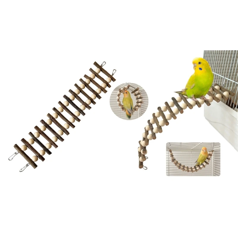 Parrots Bird Cage Ladder Toy Training Perch Portable With Metal Hooks For Small Medium Parrots G5AB
