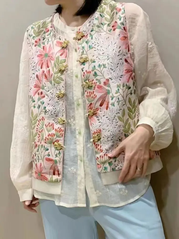

2024 new chinese style top tangsuit style vest women's national style retro button fashionable floral women jacquard vest coat