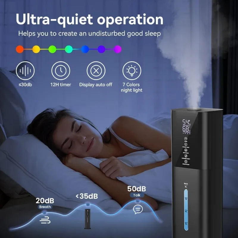 Honovos Humidifiers, 7 Colors Light, 2.1Gal(8L) Ultrasonic Cool Mist Humidifier, 360° Nozzle, Humidity Setting, Timer, Aroma Box 5