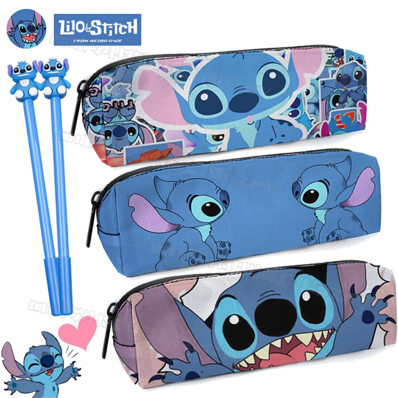 3pcs/set Disney Anime Lilo & Stitch Pencil Case Kawaii Stitch Print Pen