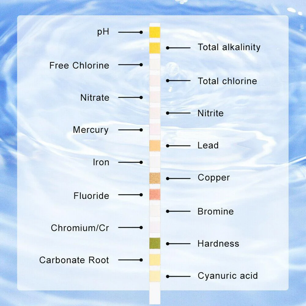 

50x 16In1 Drinking Water Test Kit Strips Home Water Quality Test Swimming Pool Spa Water Test Strips Nitrate Nitrite PH Hardness
