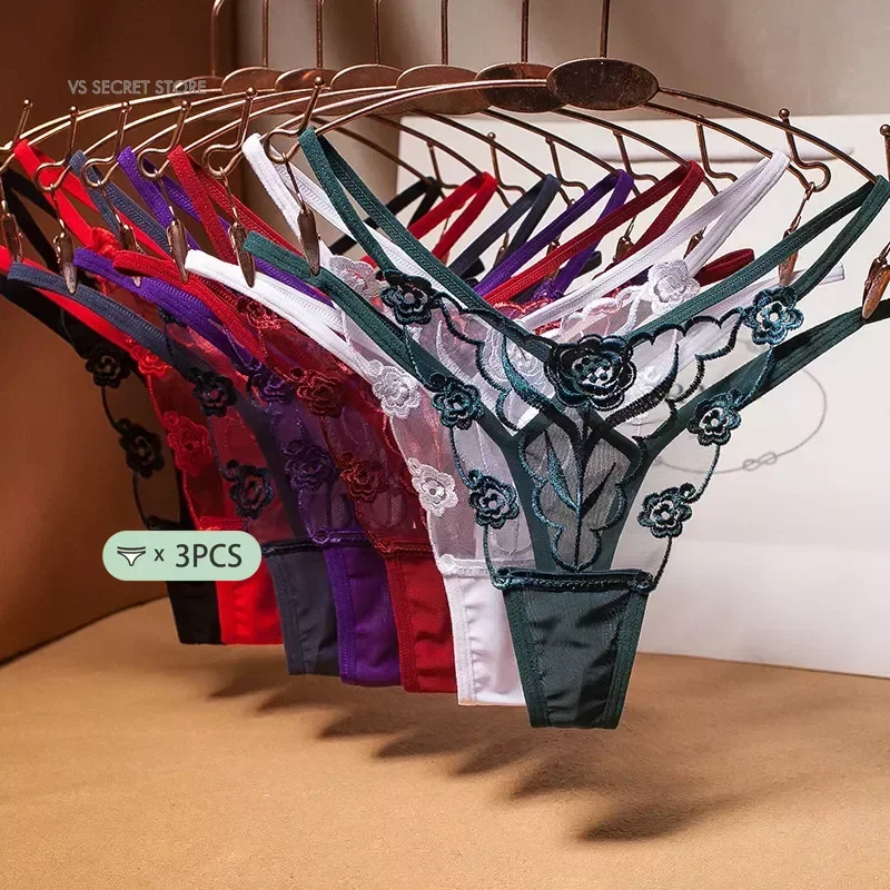 

3 шт., женские кружевные трусики-стринги с низкой посадкой