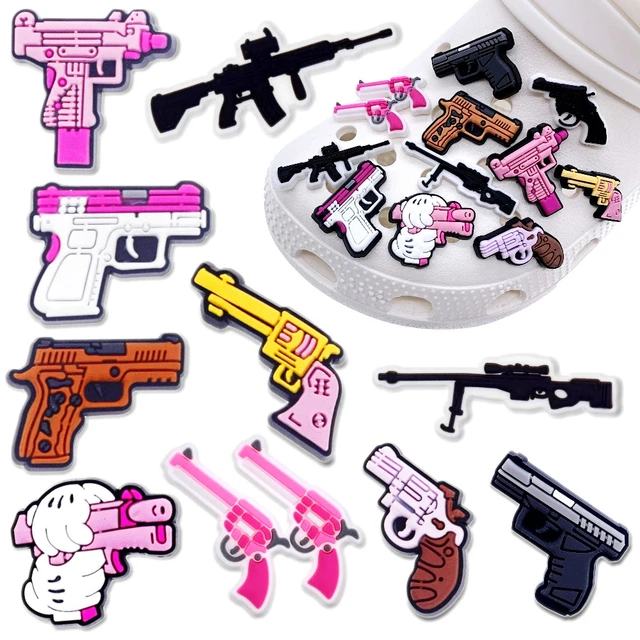 1PCS Cool Cartoon Gun Croc Charms Fashion Garden Shoe Accessories