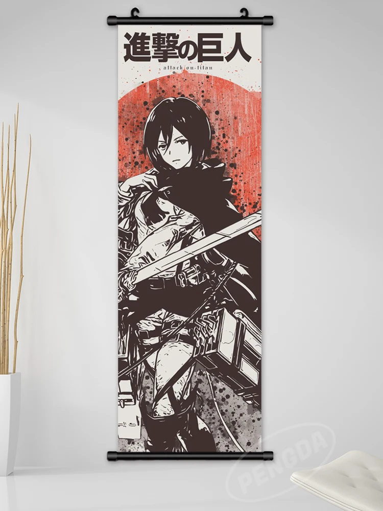  Attack on Titan Home Decor Anime Shingeki no Kyojin Cosplay  Wall Scroll Poster Fabric Painting Levi & Mikasa Ackerman 23.6 X 17.7  Inches-134: Posters & Prints