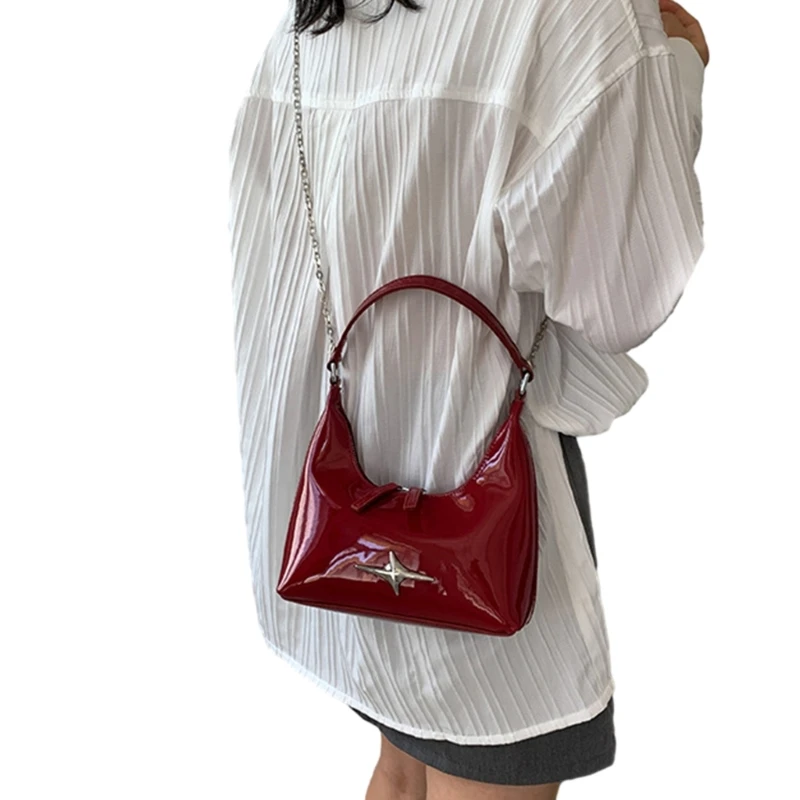 Stylish Moon Bags PU Shoulder Purse for Women Girls Chain Handbag Armpit Bags E74B