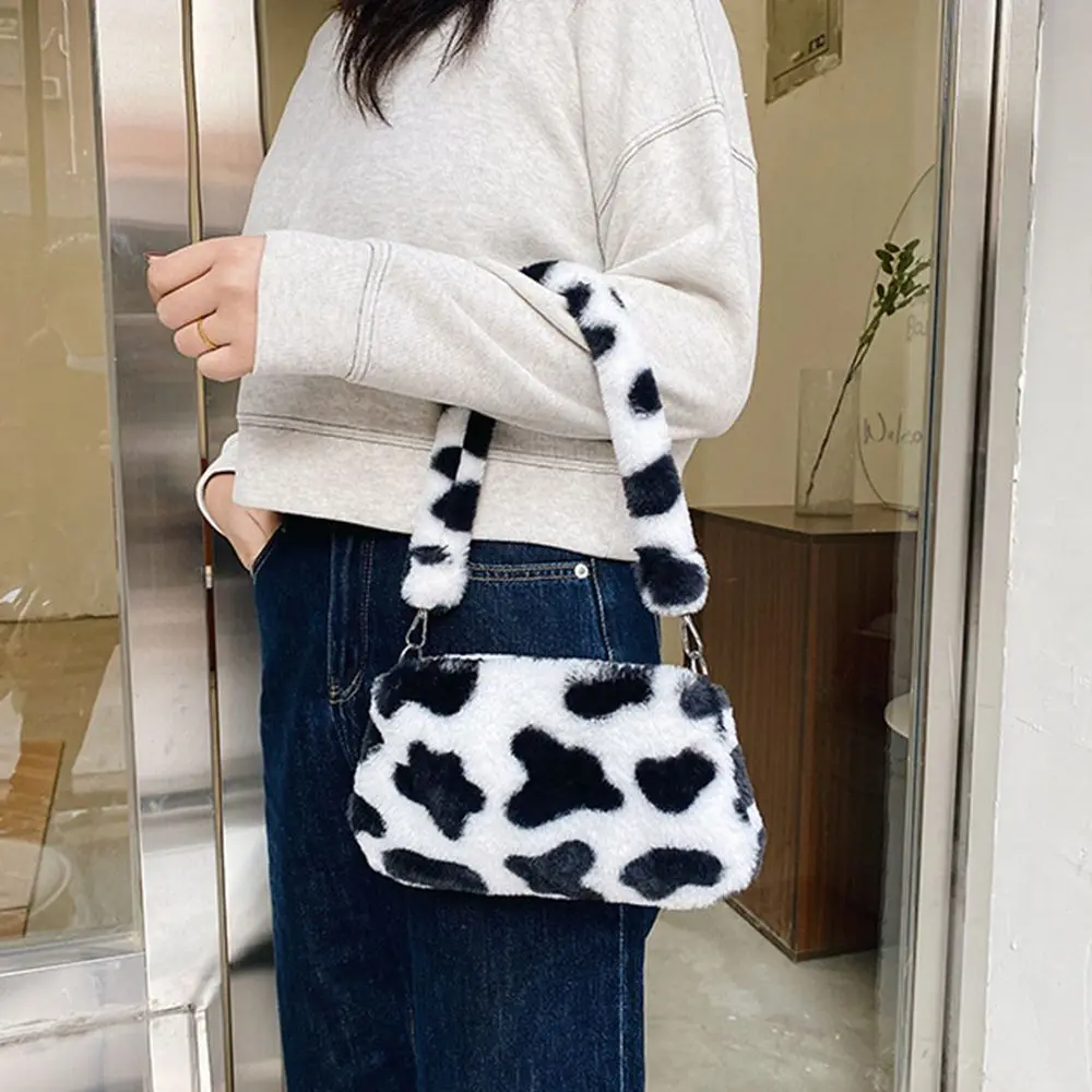 Women Crossbody Bag Leopard Plush Handbags Messenger Bags Shoulder Underarm