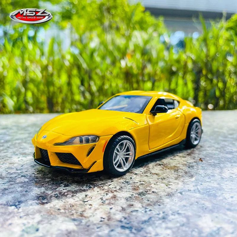 MSZ 1:31 Toyota Supra yellow alloy car model children's toy car die-casting with sound and light pull back function boy car gift