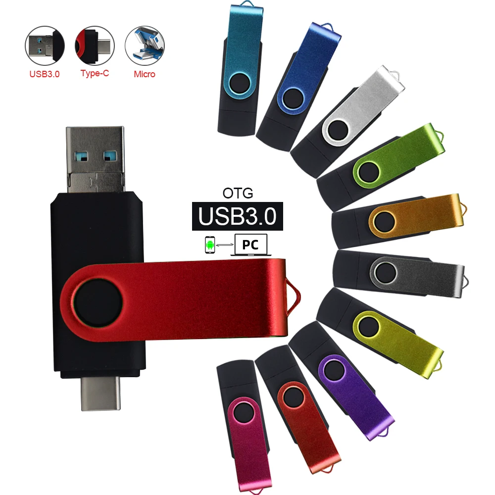 USB 3.0 펜 드라이브, OTG 3 in 1 3.0 USB 플래시 드라이브, 8GB, 16GB, 32GB, 64GB, 128GB 플래시 메모리 