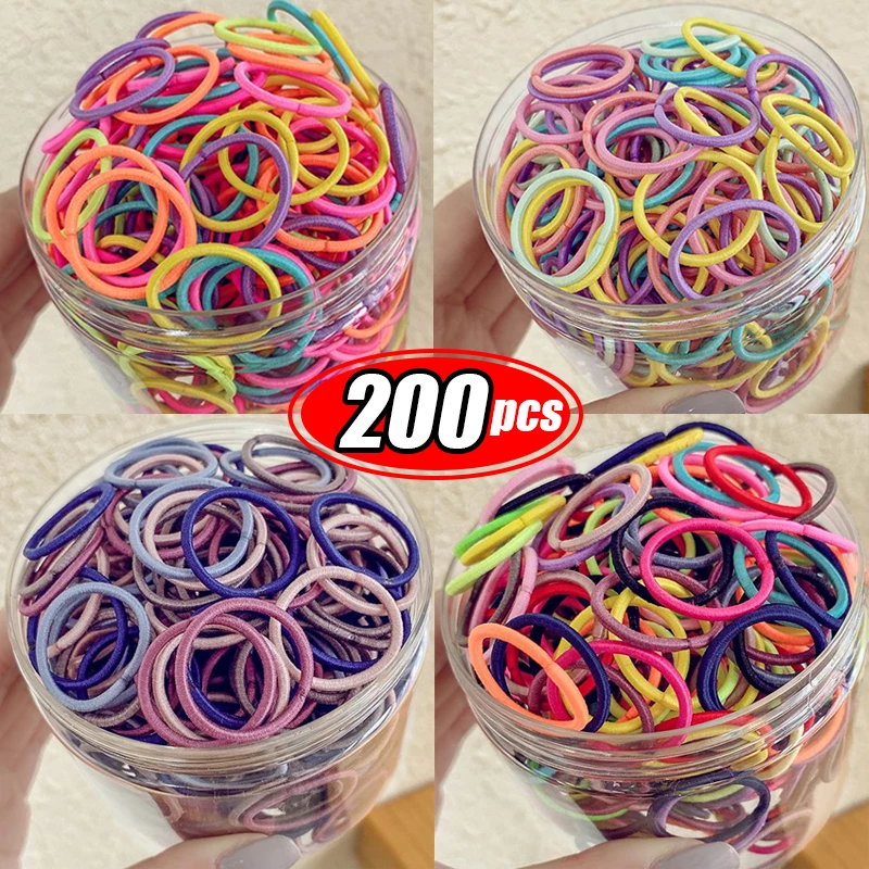 50pcs Mini Colorful Nylon Headband Girls Kid Small Elastic Ponytail Holder Hair Rope Ties Sweet Cute Scrunchie Rubber Bands