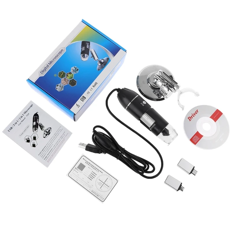 

1600X 3-in-1 Digital Microscope with 8 LED 2 Adapters for Jewelry Identification