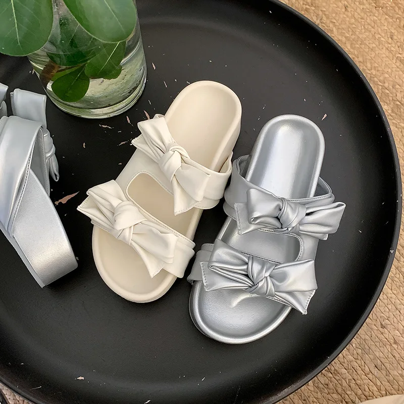 

Шлепанцы женские на толстой подошве, уличная Летняя обувь с круглым носком, на платформе, с бантом-бабочкой, роскошные Брендовые повседневные Тапочки