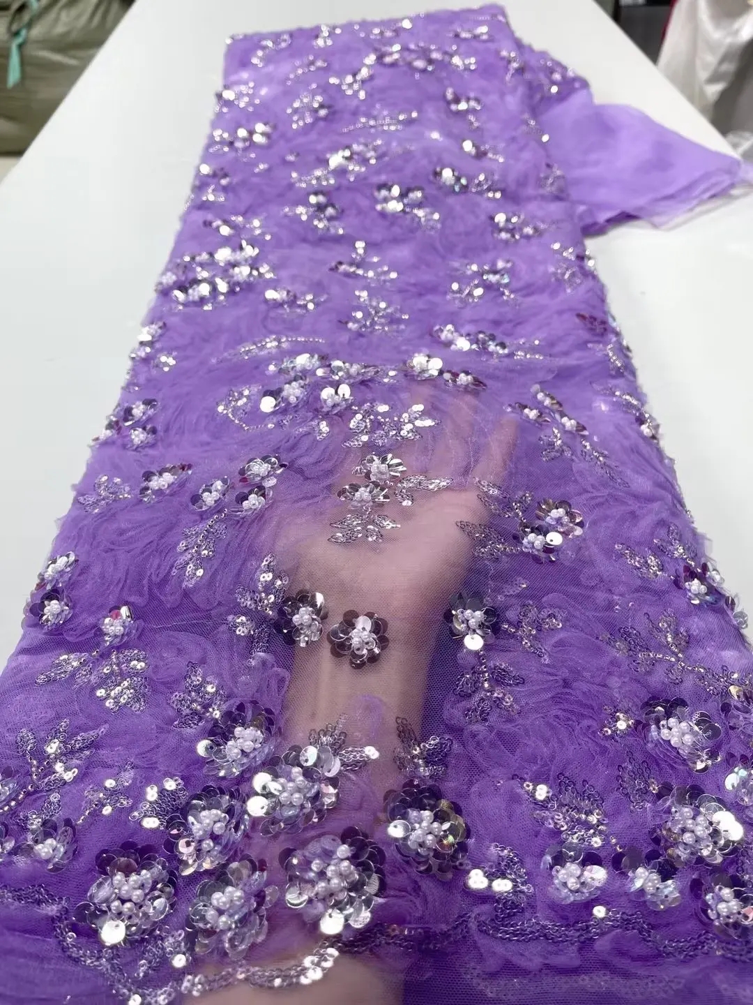 

Fashion French Embroidery Sequins Beaded Lace Fabric High Quality African Nigerian Sequins Lace Fabric For Wedding Dress JY505-2