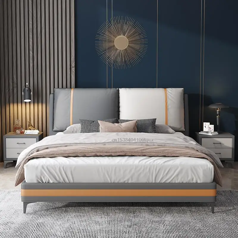 Light Luxury Nordic Leather Bed 1.8 Meters Double Modern Minimalist Master Bedroom Wedding Bed 1.5 Meters With Solid Wood Frame