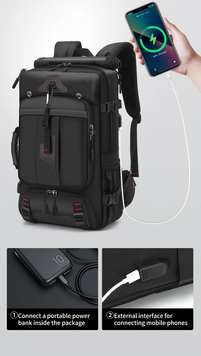Herren-Rucksack für Reisen mit Großer Kapazität, Business-Reisetasche, Wasserdichter Outdoor-Wanderrucksack, Freizeitrucksack – Detail 18