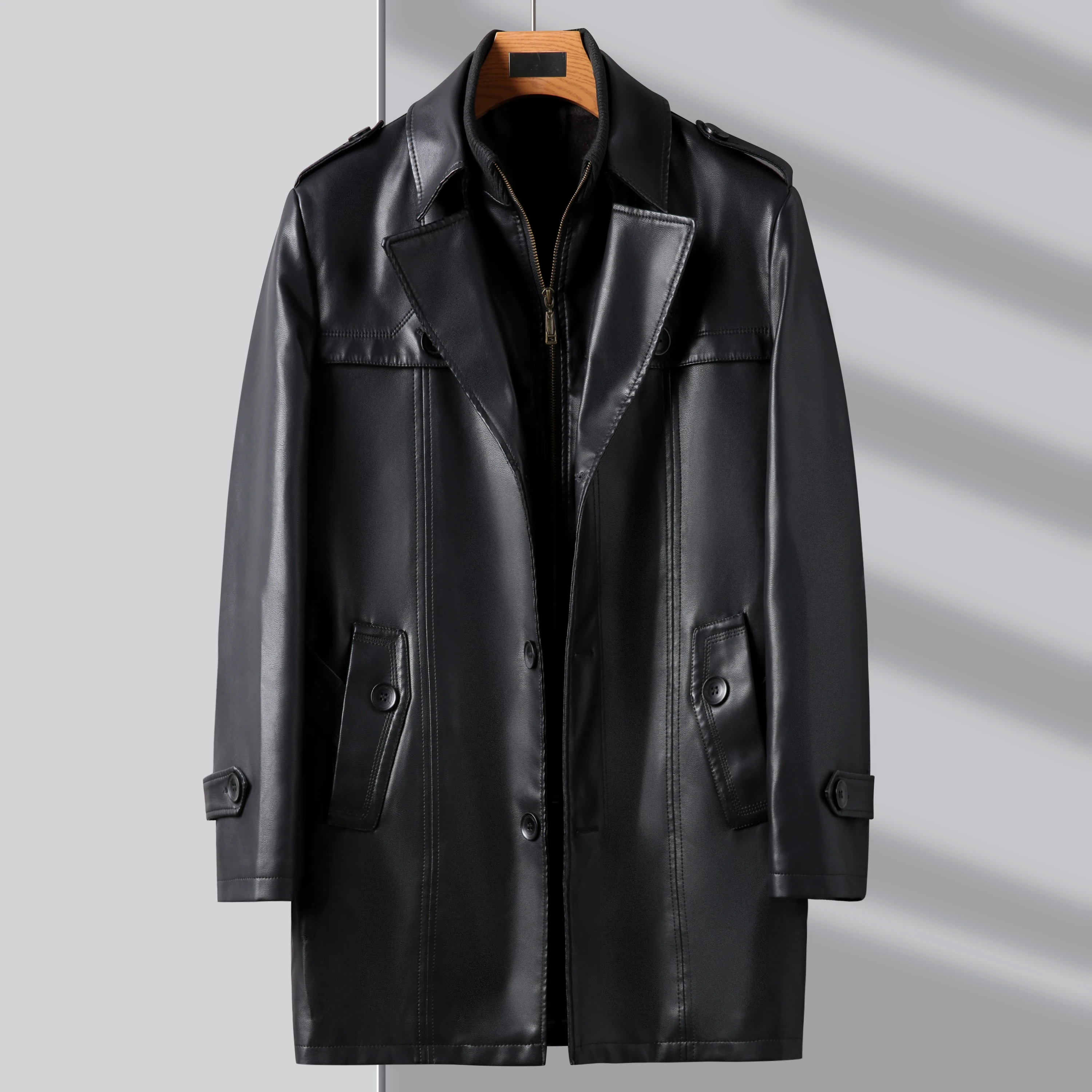 

Мужской зимний тренчкот высокого качества, мужские облегающие Куртки из искусственной кожи, мужское утепленное длинное пальто, размеры S-6XL