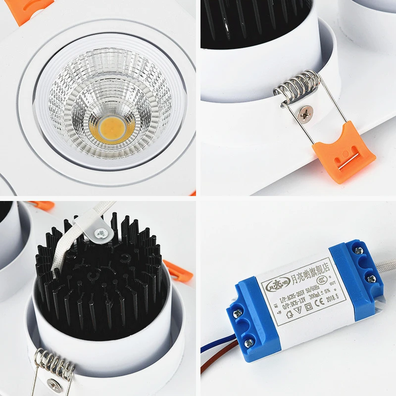 사각형 디밍 가능 매립형 LED 다운라이트 7W 9W 12W 14W 18W24W COB 천장 스포트라이트 AC85-265V 실내 조명