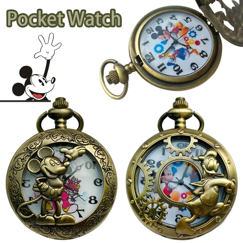 Disney Mickey Mouse Pocket Watch Vintage Cartoon Roman