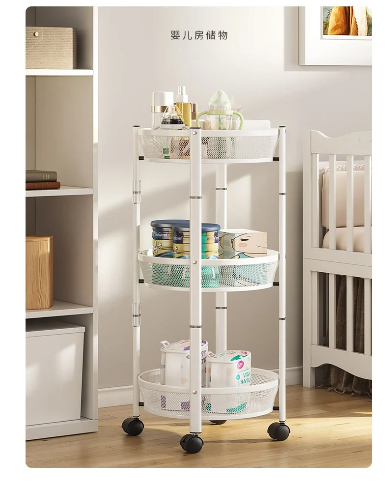 Foldable Storage Rack Round Rotatable Mobile Snack Organizer Trolley Bathroom Storage Shelf Home Appliance Kitchen Rack Storage Organizer