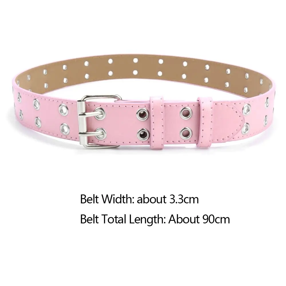 Belt Children Punk PU Leather Double Holes Metal Pin Buckle Waist Strap Casual Jeans Dress Decoration